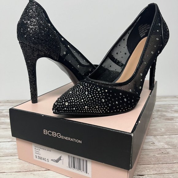 BCBGeneration Shoes - BCBGeneration SIZE 9.5 M Hivana Black Rhinestone Jewel Pointed Toe Pump BCBG